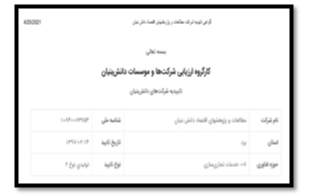 دریافت تاییدیه دانش بنیان در زمینه تولیدی نوع 2 از معاونت علمی و فناوری